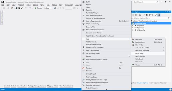 Add html page to project
